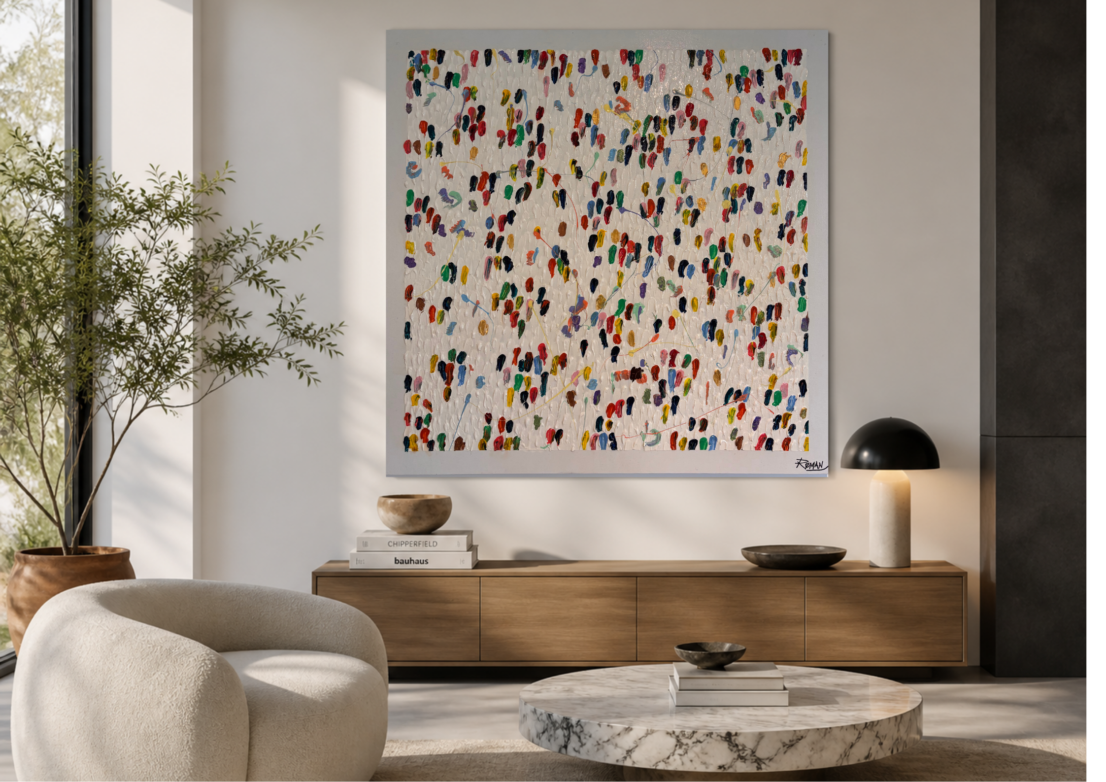 Collezione Giorgio Romanò – Dipinto – Passengers 100 x 100 cm – Tecnica mista